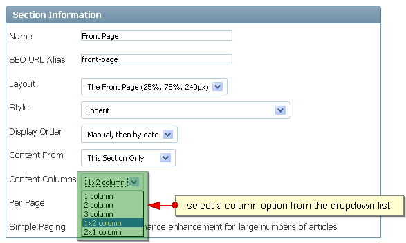 Layout fr sektionsinnehll